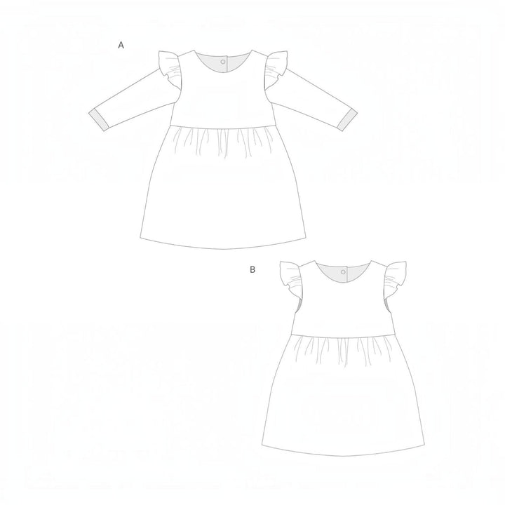 Babykleid PDF Schnittmuster ELLA – Retro Kleid mit 2 Varianten 50/56–98/104 Schnittmusteransicht mit zwei Variationen