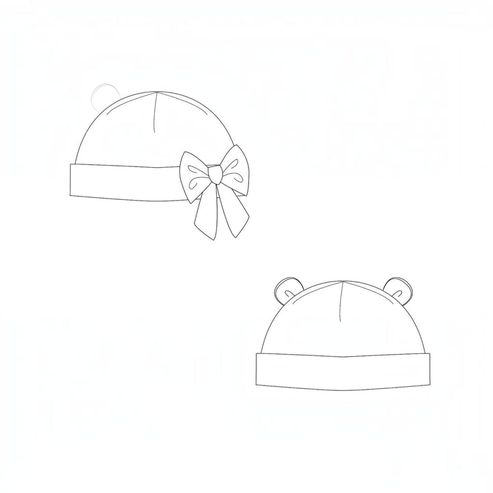 Baby Strampler PDF Schnittmuster DOLCE & Mütze MILA – Set 56/62–92/98, Baby-Mützen mit Schleife und Ohren.