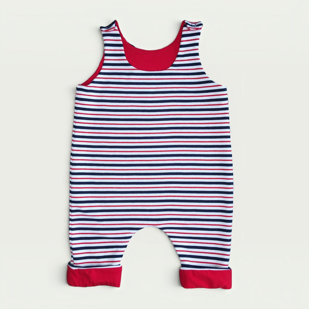 Baby Strampler PDF Schnittmuster LEO – Druckknopfleiste & Beinumschlag 56/62–92/98 gestreifter Baby Romper
