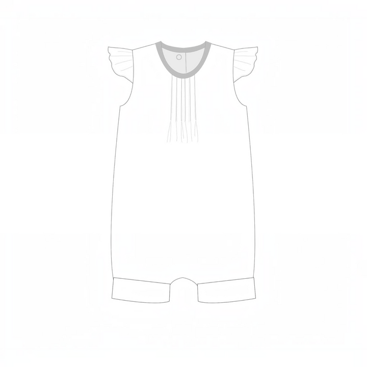 Schnittmuster Baby Overall MIA PDF digitaler Baby Jumpsuit mit Rüschenaermeln und Falten am Ausschnitt.