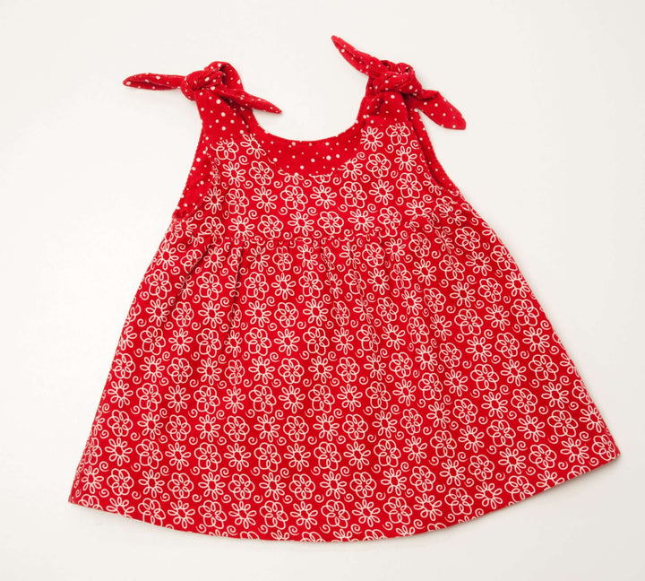 Schnittmuster Baby Twinset Babykleid Hängerchen und Pumphose CLARA EMI - rotes Sommerkleid mit Blumenmuster