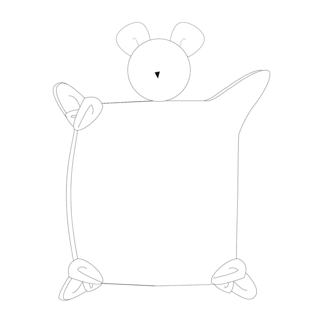Kuscheltier PDF Schnittmuster TONDINO – Baby Schmusetuch 3-in-1: skizze eines platten Kuscheltieres mit Ohren und Schnuffeltuch.