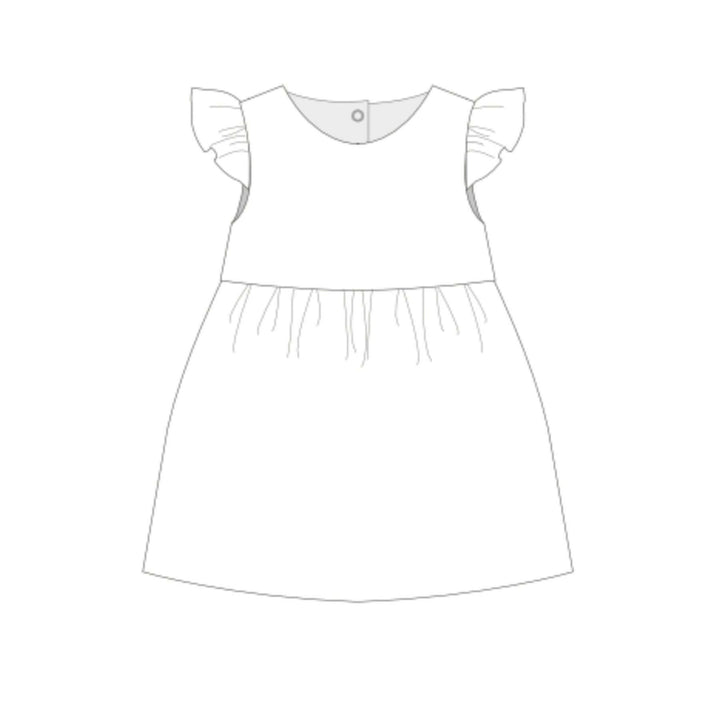 Schnittmuster Retro Kleid für Mädchen ELLA PDF - Schnittzeichnung des Kleides mit runden Ausschnitt und Volumenrock.
