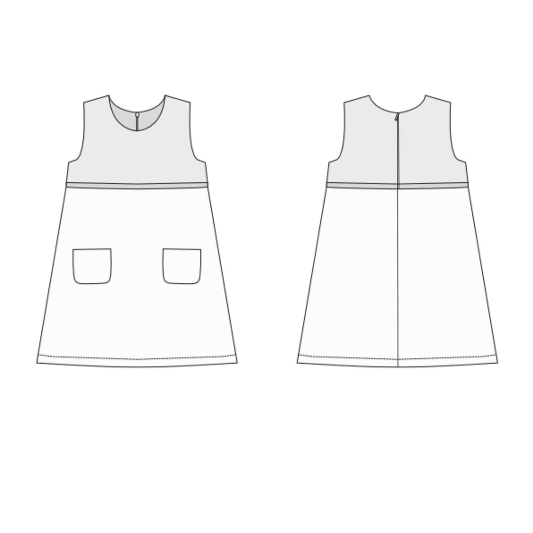 Mädchenkleid PDF Schnittmuster GEMMA – A-Linie mit Reißverschluss 92/98–152/158 Schnittmuster für ärmelloses Kleid