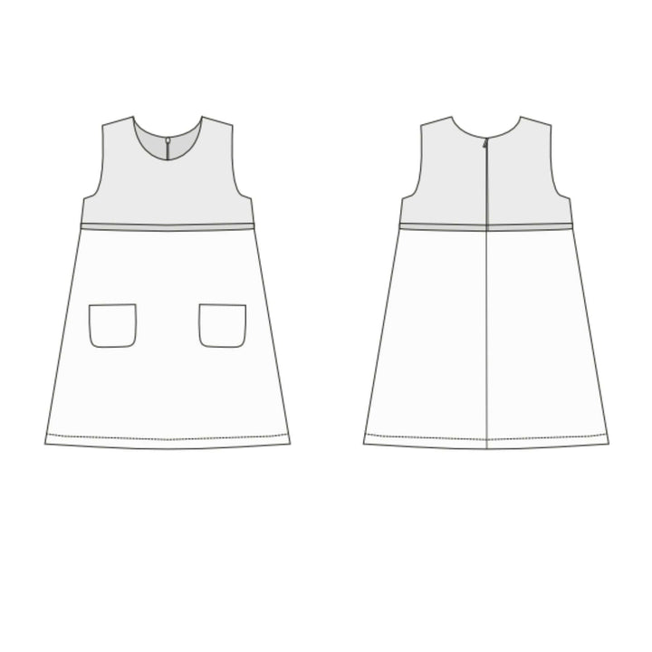 Mädchenkleid PDF Schnittmuster GEMMA – A-Linie mit Reißverschluss 92/98–152/158 Schnittmuster für ärmelloses Kleid