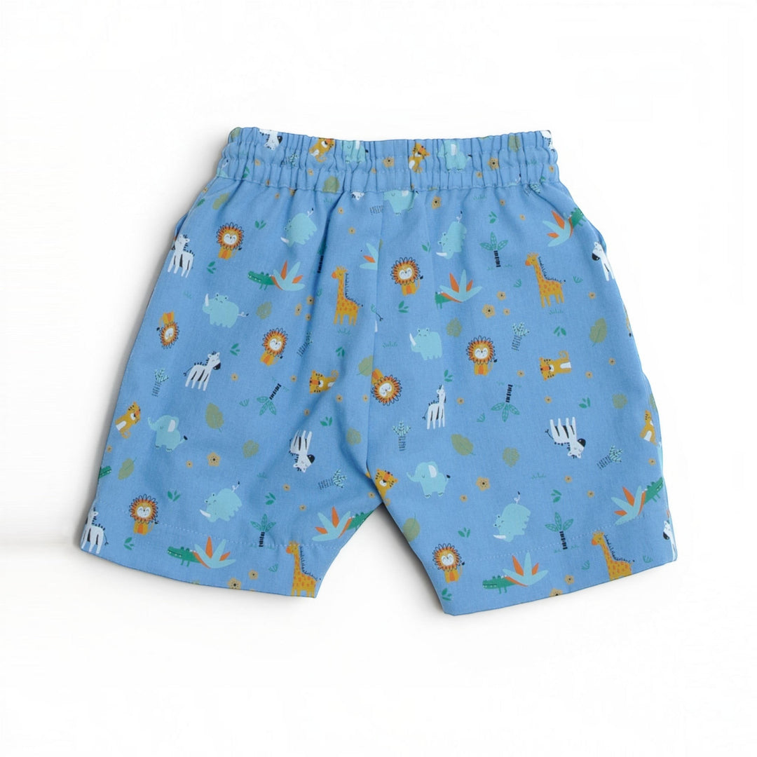 Schnittmuster Hose für Baby und Kinder NOAH lang u. kurz in blau mit Tiermotiven