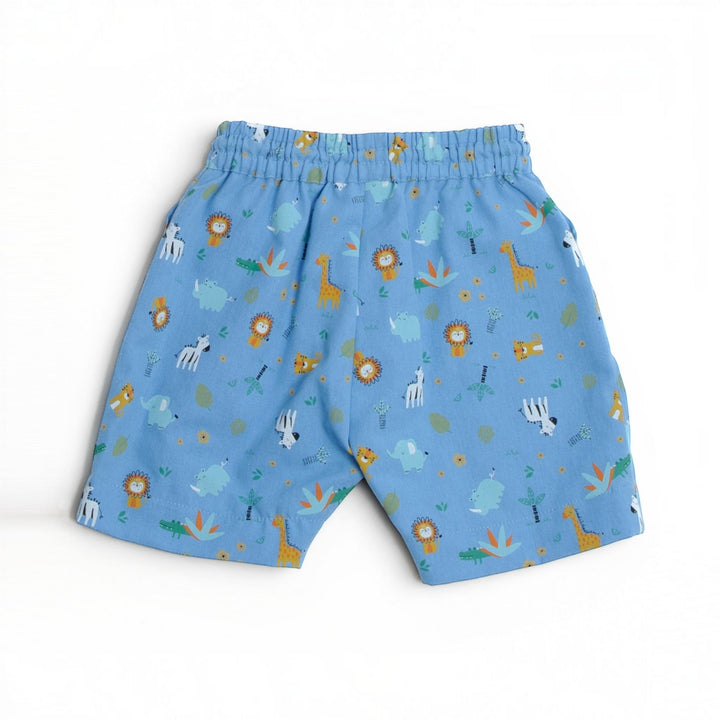 Schnittmuster Hose für Baby und Kinder NOAH lang u. kurz in blau mit Tiermotiven