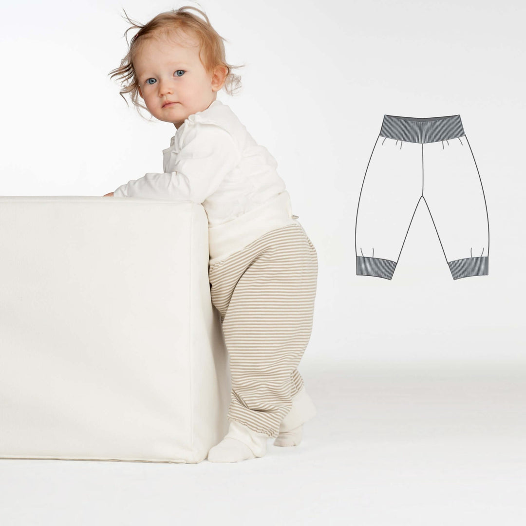 Baby Wendehose PDF Schnittmuster LUCCA – Jerseyhose mit Bündchen 62/68–98/104, wendbare Babyhose in gestreiftem Jersey.