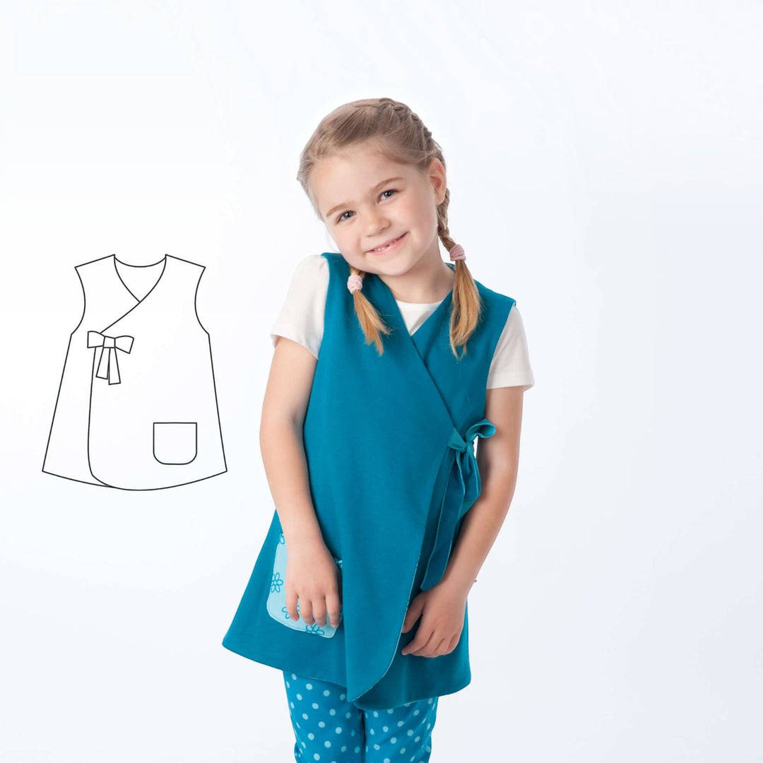 Wickelkleid PDF Schnittmuster LENA – 3-in-1 Tunika & Weste 92/98–128/134