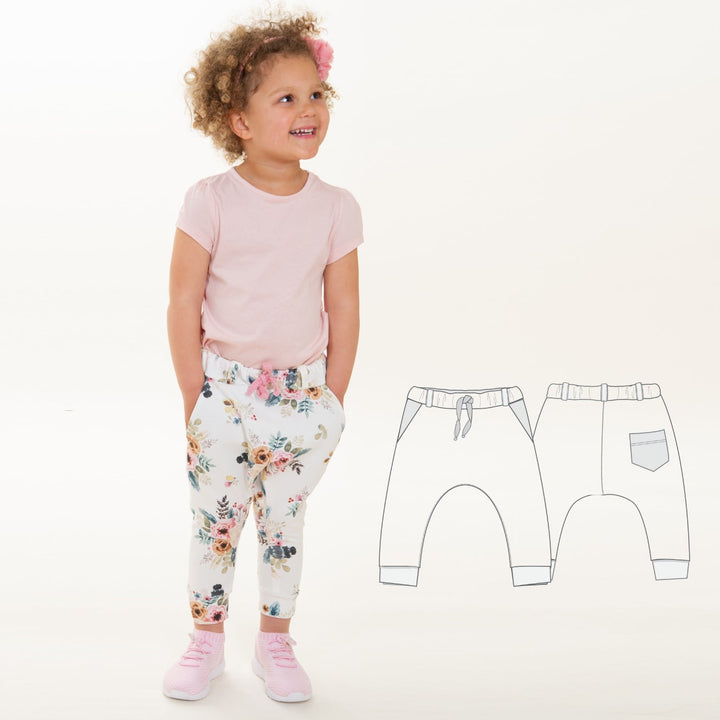 Baby Sweatpants Sewing Pattern PDF – Toddler Girl Pants with Elastic Waistband &amp; Pockets – Beginner-Friendly Instructions – Sewing Sweatpants DADO