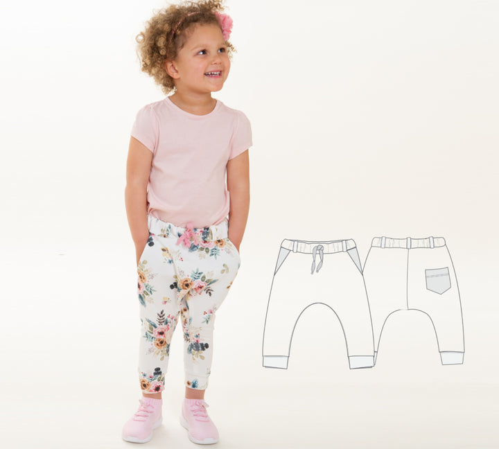 Sewing Pattern Kids Harem Pants DADO PDF Elastic Waist Pockets Sizes 12m-11y