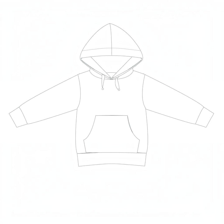 Kinder Hoodie PDF Schnittmuster FLY – 2-in-1 mit Kapuze & Kragen 80/86–140/146 Design Skizze