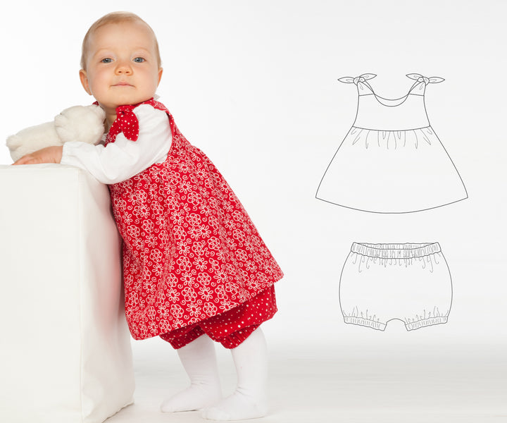 Baby Twin set romper and bloomers LIPSIA + ELISA sewing pattern Ebook pdf