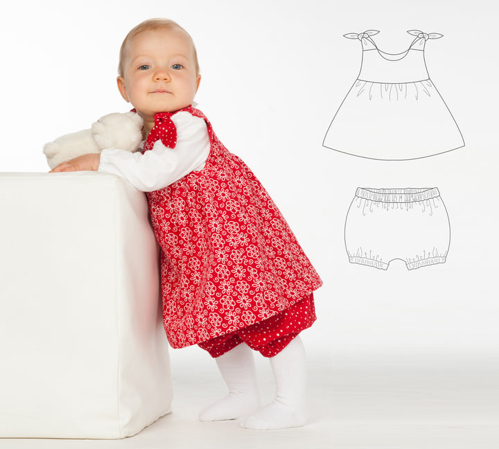 Baby Set Sewing Pattern | Tunic dress & bloomers pants PDF | Sizes 3m–4y | Easy Beginner Outfit | Comfy Baby Clothes