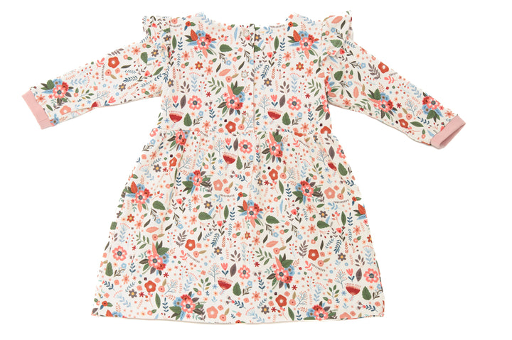 Schnittmuster Retro Kleid für Mädchen ELLA mit langen Ärmeln und floralem Print in Pastellfarben