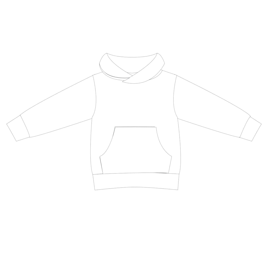Kinder Hoodie PDF Schnittmuster FLY – 2-in-1 mit Kapuze & Kragen 80/86–140/146 Schnittmusterzeichnung eines Hoodies