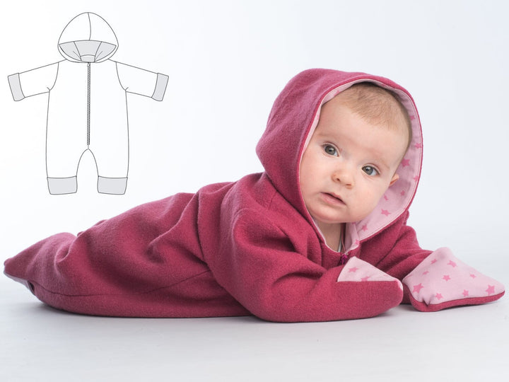 Digitales Nähmuster Baby Kleidung Design PDF Download Jumpsuit Kollektion Säuglingskleidung Nähprojekt Bundle Größenbereich Ein Monat bis Achtzehn Monate Reißverschluss Design Optionen Bündchen Variationen Komplette Anleitung Sofortiger Download Format