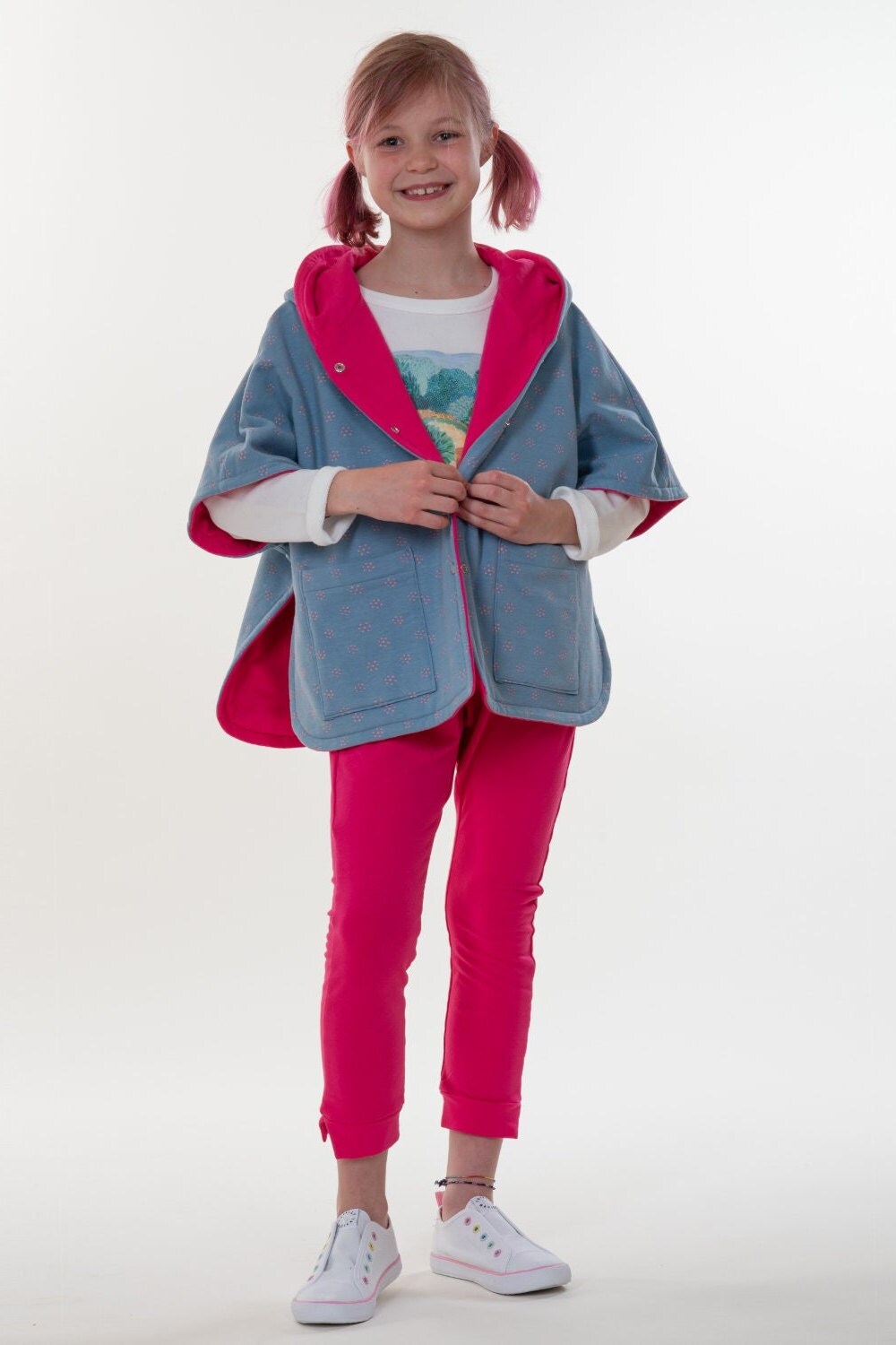 Children Clothing Pattern Digital Download Complete Tutorial Beginner Sewing Guide Hooded Poncho Design Easy Construction Steps Technical Instructions Two Piece Set Modern Style Collection Comfortable Casual Wear Youth Fashion Project