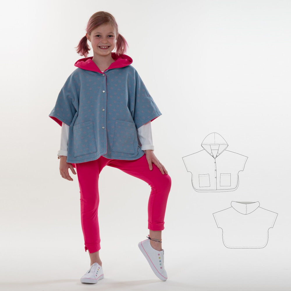 Children Clothing Pattern Digital Download Complete Tutorial Beginner Sewing Guide Hooded Poncho Design Easy Construction Steps Technical Instructions Two Piece Set Modern Style Collection Comfortable Casual Wear Youth Fashion Project