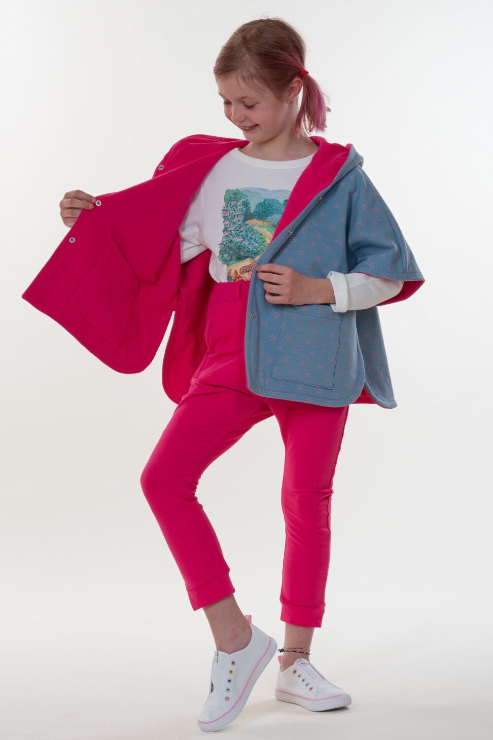 Children Clothing Pattern Digital Download Complete Tutorial Beginner Sewing Guide Hooded Poncho Design Easy Construction Steps Technical Instructions Two Piece Set Modern Style Collection Comfortable Casual Wear Youth Fashion Project