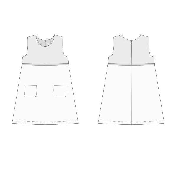 Girls Sleeveless Dress Pattern Summer Pinafore Design Easy Sewing Project Kids Clothing Pattern PDF Download Digital Blueprint Cotton Dress Instructions Pocket Detail Ribbon Accent Casual Style Youth Fashion Simple Construction Guide