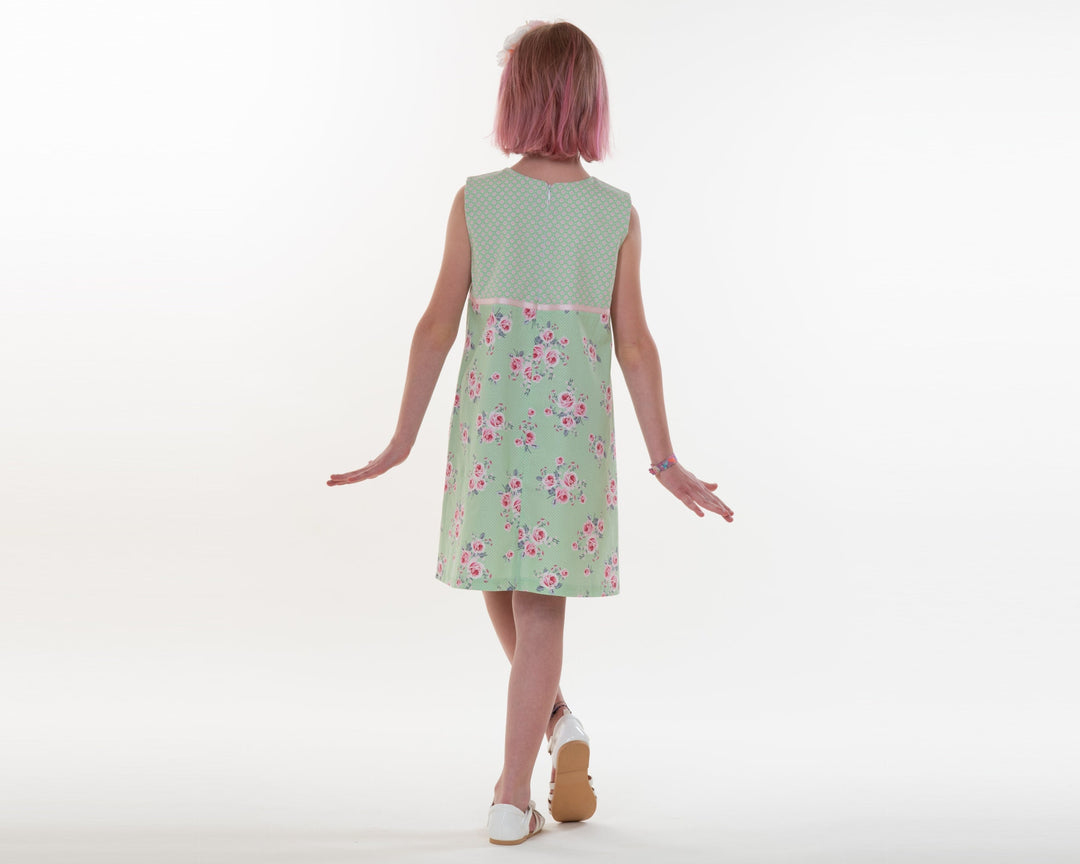 Girls Sleeveless Dress Pattern Summer Pinafore Design Easy Sewing Project Kids Clothing Pattern PDF Download Digital Blueprint Cotton Dress Instructions Pocket Detail Ribbon Accent Casual Style Youth Fashion Simple Construction Guide